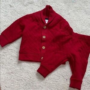 Carter's Quilted Knit Button Cardigan and Pants Set - Red